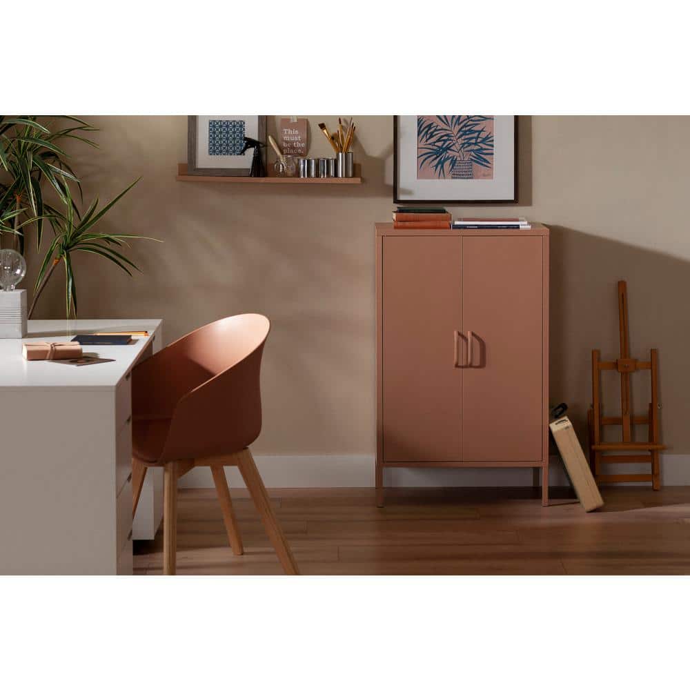 Burnt Orange Metal Accent Cabinet with Adjustable Shelving