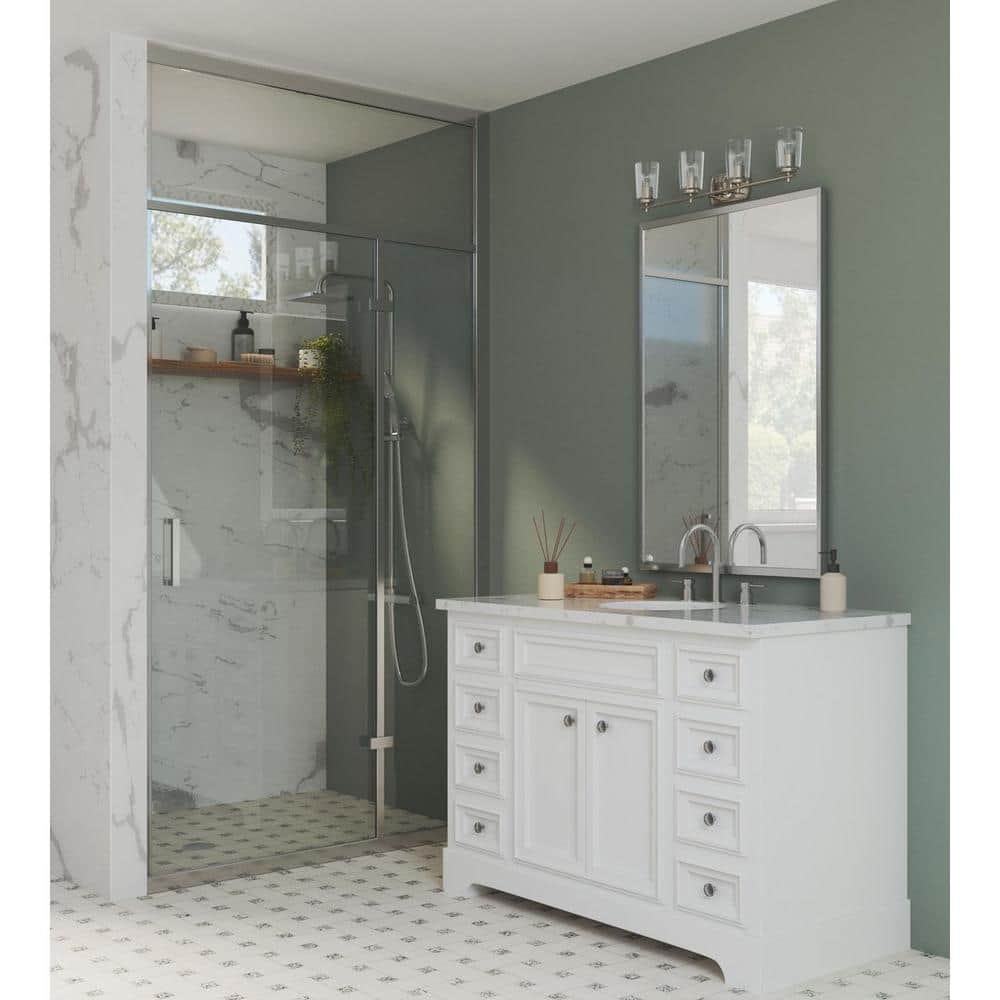 Adley Collection 32 in. 4-Light Polished Nickel Clear Glass New Traditional Bathroom Vanity Light price history on PriceWatchPro