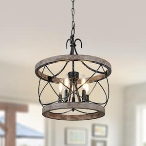 5-Light Weathered Wood Rustic Wood Chandelier with No Bulbs Included