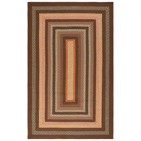 Braided Brown/Light Brown 8 ft. x 10 ft. Machine Washable Border Geometric Area Rug