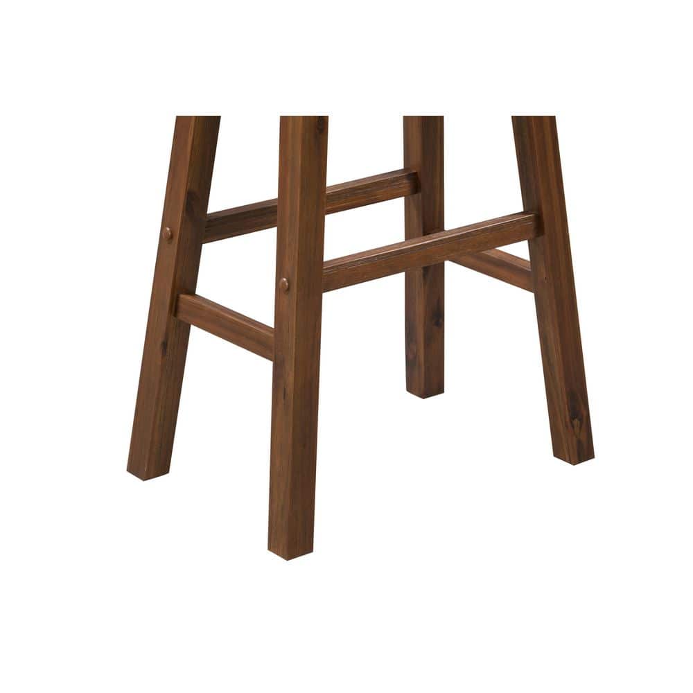 Chestnut Brown Solid Wood Backless Saddle Bar Stools, Set of 2
