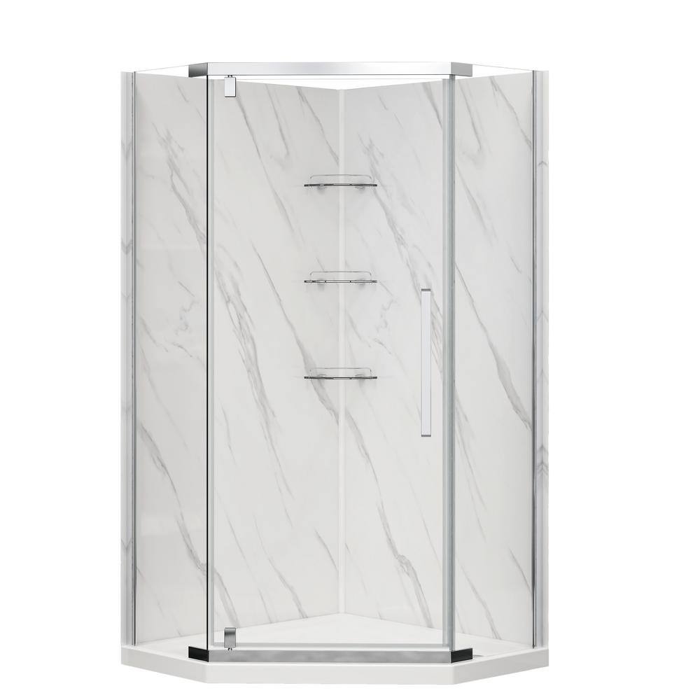Capri 38'' Chrome Neo-Angle Shower Kit with Marble Pattern