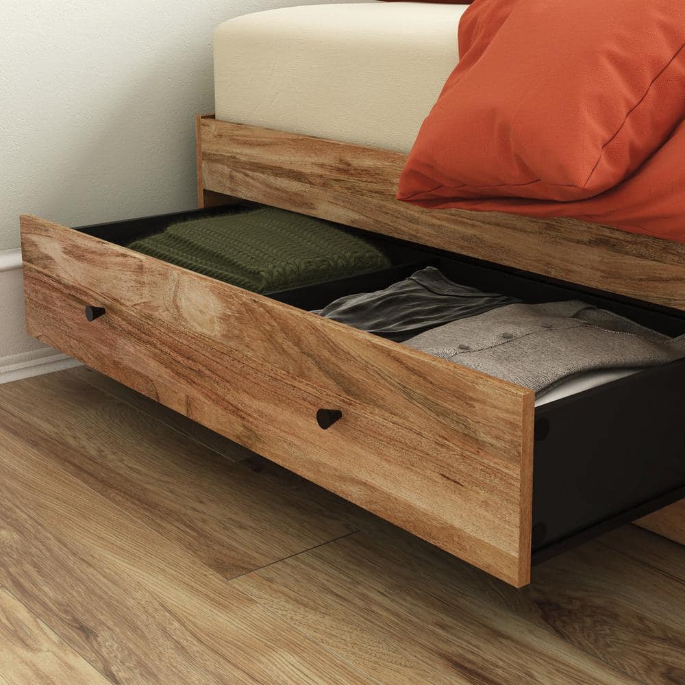 Sindoori Mango Twin Wood Frame Bed with 2 Storage Drawers