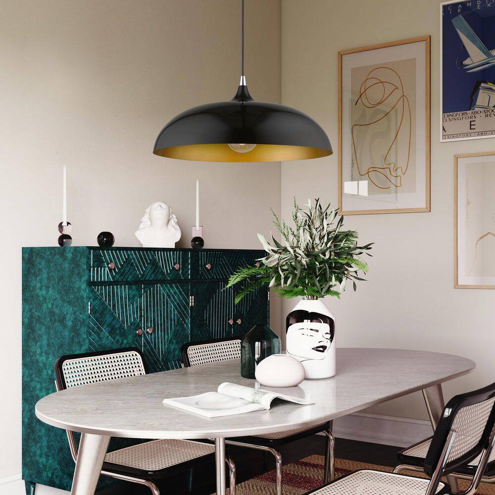 Shiny Black and Polished Chrome 18" Aluminum Pendant Light