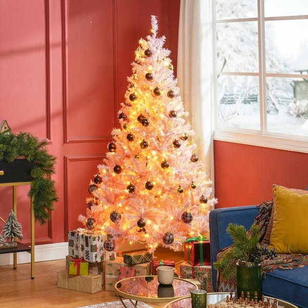 6 ft. Pink Prelit Fir Artificial Christmas Tree with Realistic Branches, 250 Warm White LED Lights and 1000 Tips