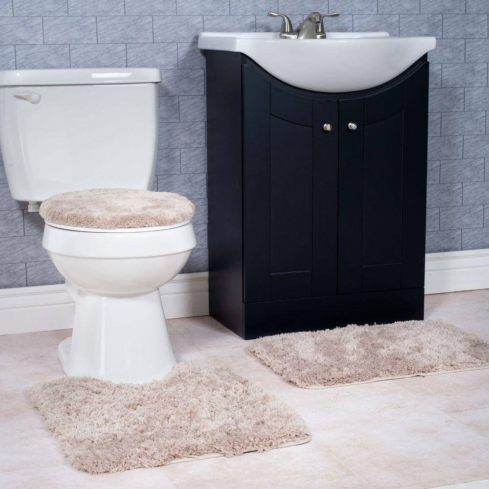 Taupe Super Plush Non-Slip 3-Piece Synthetic Bath Rug Set