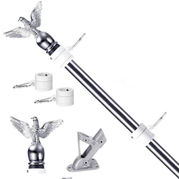 6 ft. Stainless Steel House Flag Pole Kit with Holder Bracket and Tangle Free Flagpole Rings, Silver