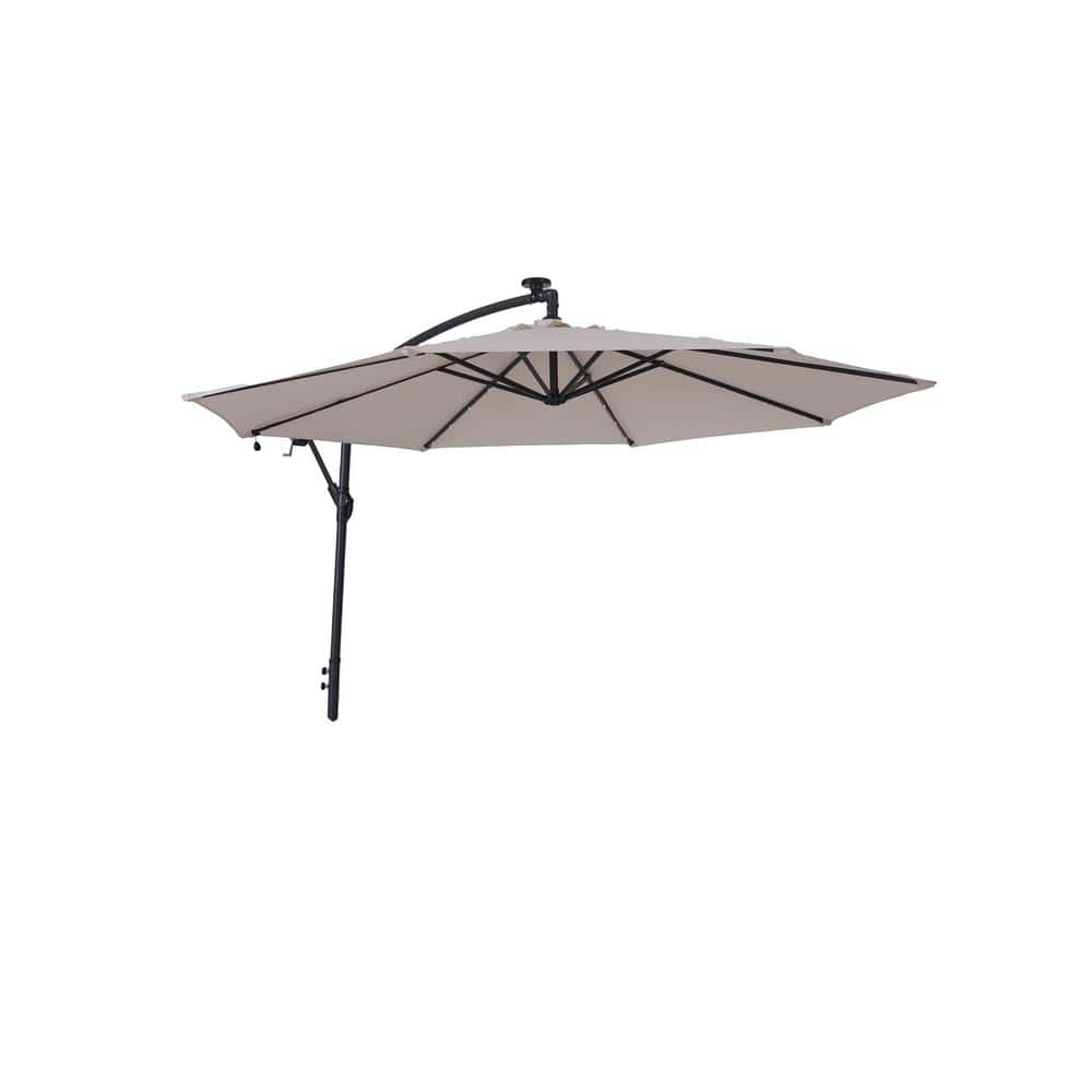 10 ft. Steel Octagon Cantilever Patio Umbrella in Beige with Solar LED Ligh