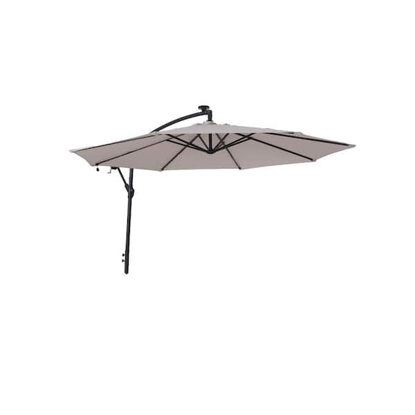 Unbranded 10 ft. Steel Octagon Cantilever Patio Umbrella in Beige with Solar LED Lighting