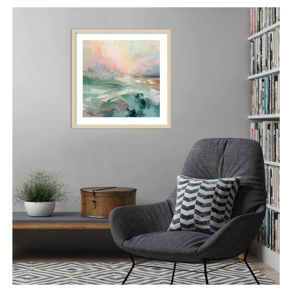Pink Morning V Svelte Natural Framed Abstract Coastal Print