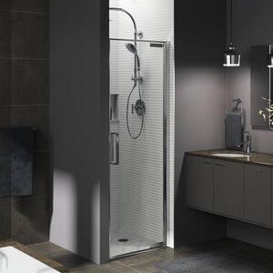 Torsion 30 in. W x 76.75 in. H Frameless Pivot Shower Door in Bright Polished Silver with Handle