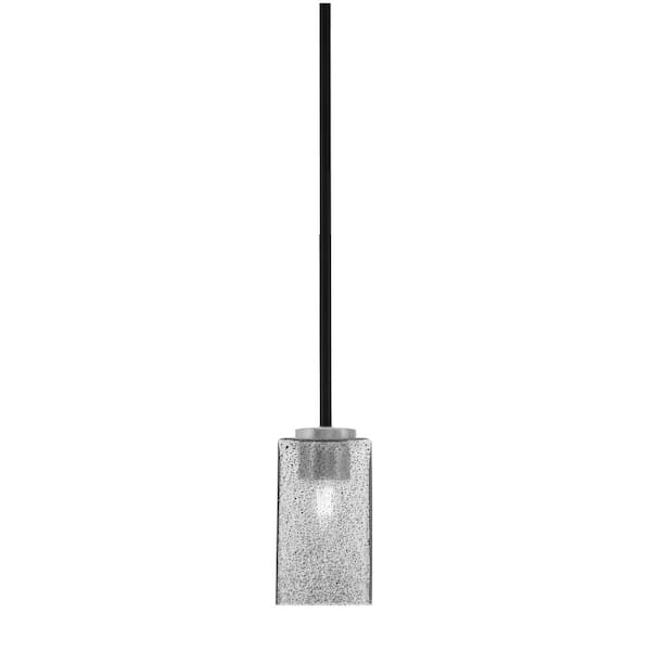 Unbranded Elonia 100-Watt 1 Light Matte Black & Graphite Stem Mini Pendant Light with 3.5 in. Square Smoke Bubble Glass Shade