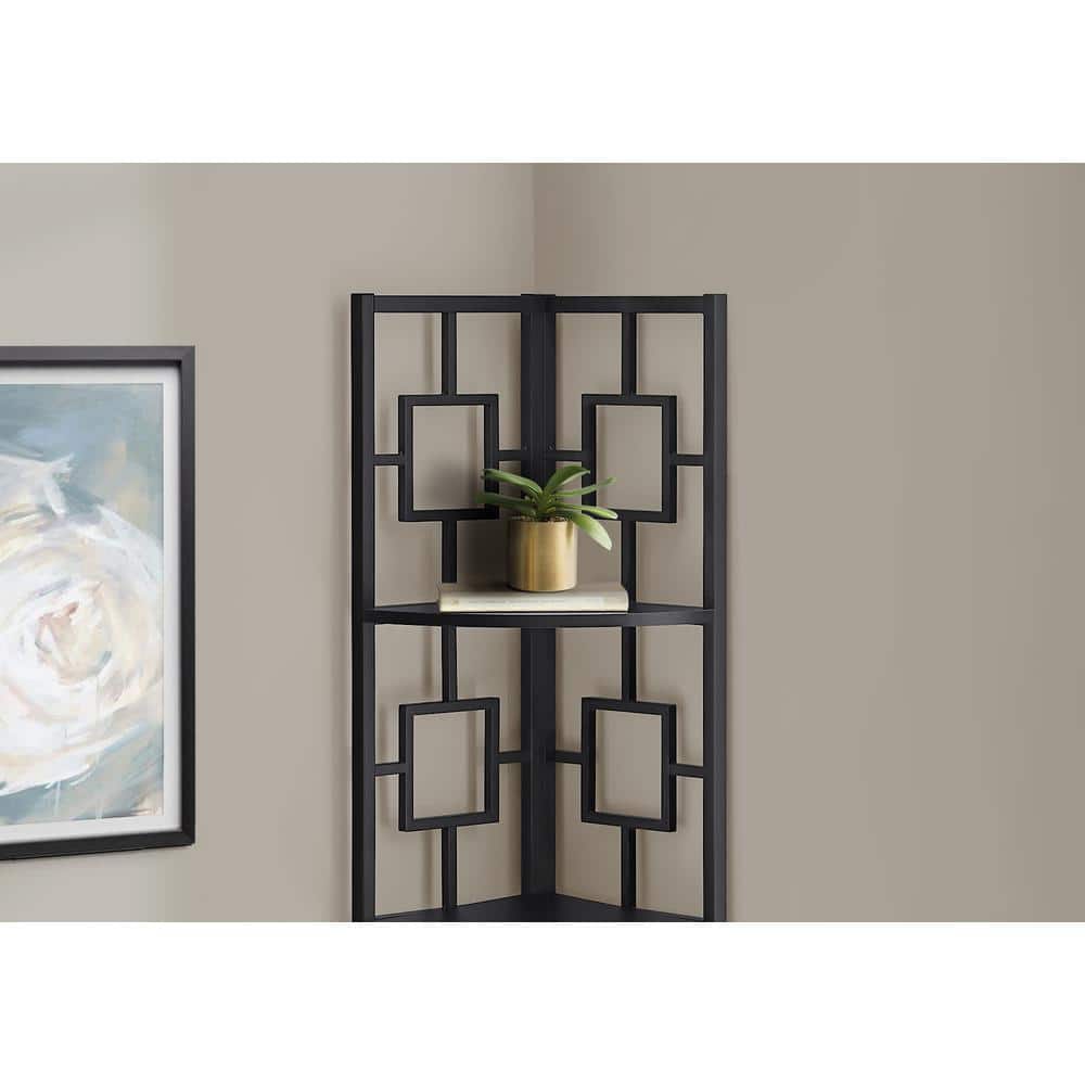 Espresso and Black Metal 4-Tier Corner Bookcase