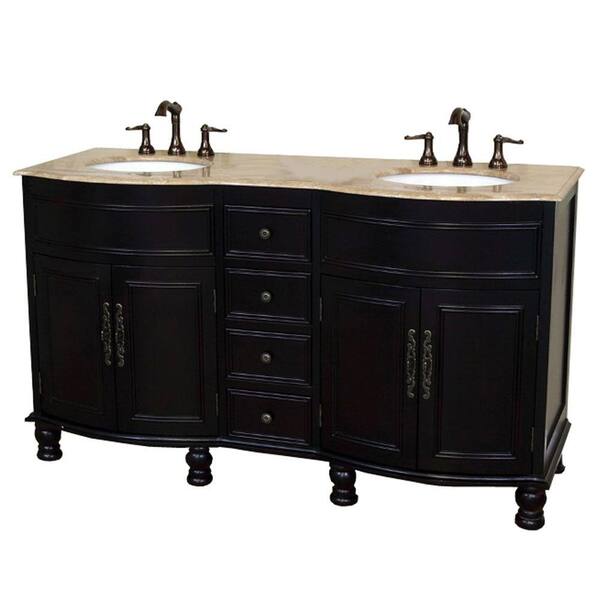 Bellaterra Home Cambria TR 62 in. Double Vanity in Dark Mahogany with Marble Vanity Top in Travertine