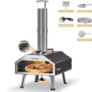 Rotatable Wood Pizza Ovens Wood Outdoor Pizza Oven 13 in Stainless Steel Portable Wood Fired Low Smoke, Black