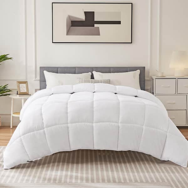 White Bedding Polyester Comforter Duvet Insert, Quilted Comforter with Corner Tabs, Box Stitched Alternative Comforter