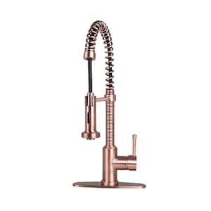 Residential Single-Handle Spring Coil Pull-Out Sprayer Kitchen Faucet with Matching Deck Plate in Antique Copper