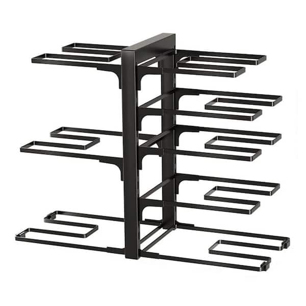 Black Heavy Duty 8-Tier Adjustable Cookware Rack Pot Organizer for Cabinet Holds 120 lbs. Cast Iron Pan