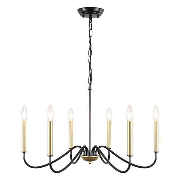 ADSENSTY 6-Light Black and Gold Farmhouse Candlestick Chandelier Minimalist Kitchen Island Hanging Pendant Light