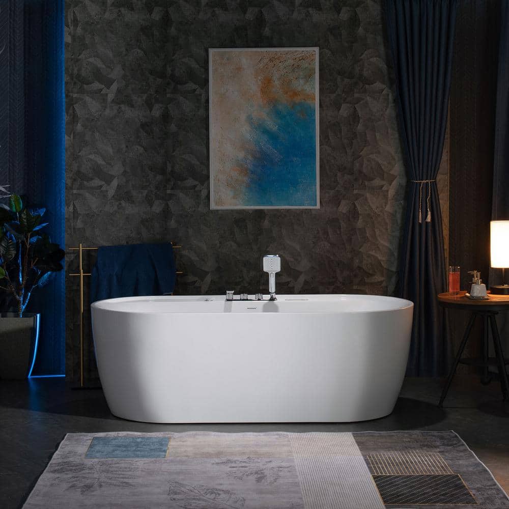 72'' White Acrylic Freestanding Heated Whirlpool Tub