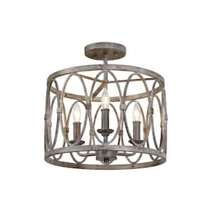 Patrice 14 in. 3-Light Deep Abyss Semi-Flush Mount with Open Oval Cage Shade