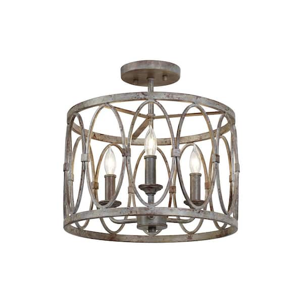 Generation Lighting Patrice 14 in. 3-Light Deep Abyss Semi-Flush Mount with Open Oval Cage Shade