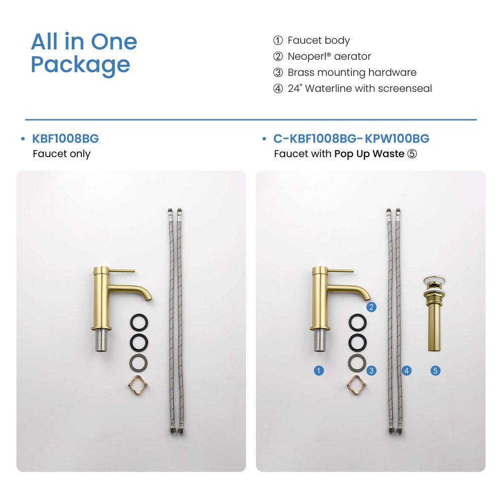 Elegant Brushed Gold Solid Brass Bathroom Faucet with Ergonomic Handle