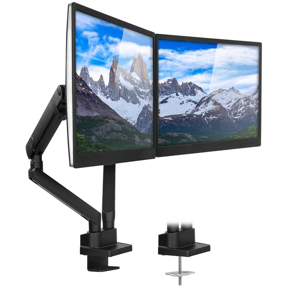 Black Adjustable Dual Monitor Desk Mount with Steel Arms