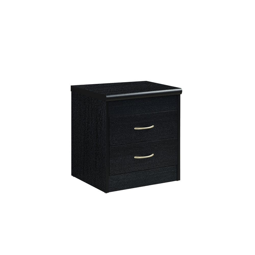 Black MDF 2-Drawer Nightstand with Metal Pulls