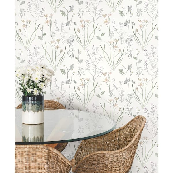 Lavender Purple Alpine Botanical Matte Non Woven Paper Peel and Stick Wallpaper Roll