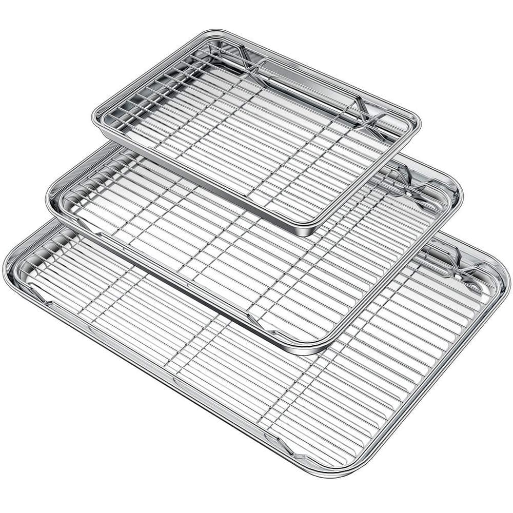 Stainless Steel Silver Baking Pan Cookie Sheet Cooling Rack, Non-Toxic Heav