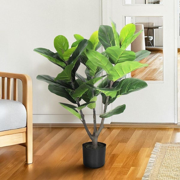 LIVING LUXURY 3 ft. Real Touch Artificial Fiddle Leaf Fig Tree in