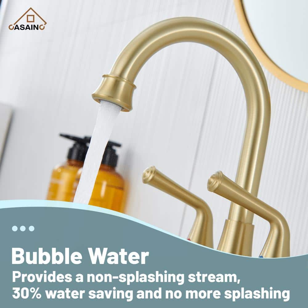 Brushed Gold Stainless Steel Double Handle Bathroom Faucet with Pop-up Drain