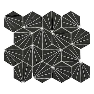 Art Deco Black Hexagon 12x10.6in. Recycled Glass Matte Patterned Mosaic Floor and Wall Tile (8.9 sq. Ft./Box)