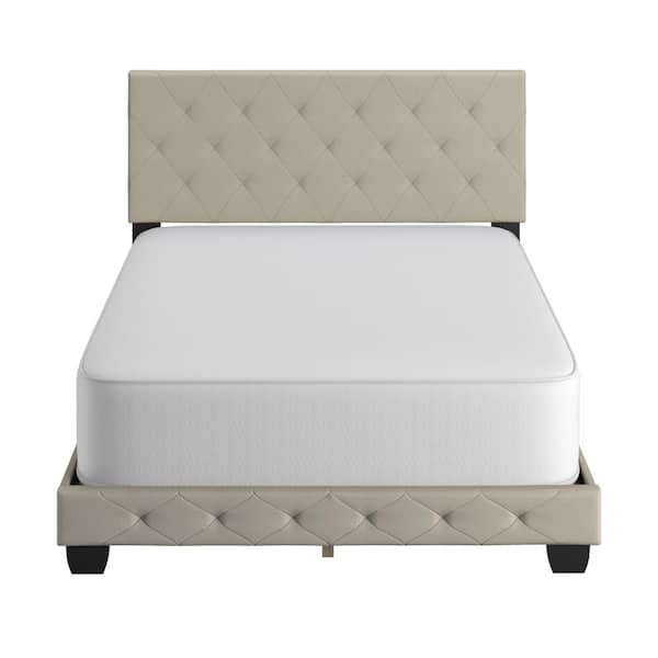 Chloe Beige Linen Queen Size Fully Upholstered Platform Bed Frame with Adjustable Headboard