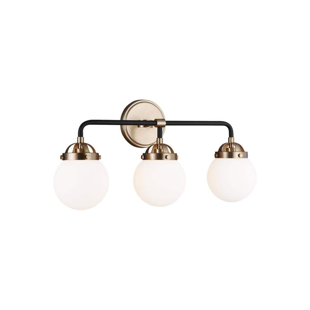 Satin Brass and Black 3-Light Globe Vanity Light