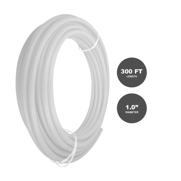 White PEX Pipe 1 in Water Supply Tubing Durable Flexible Underground Use 300 ft. 