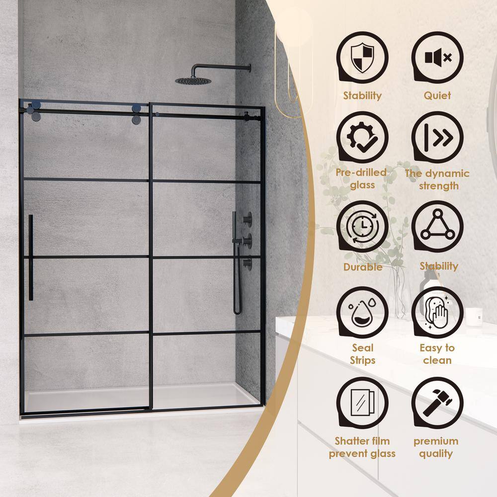 Sankiz 60" Matte Black Frameless Sliding Shower Door with Clear Glass