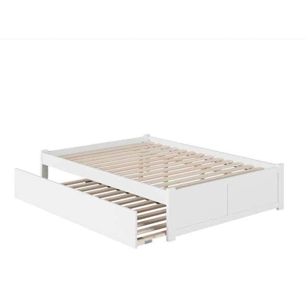 Concord White Solid Wood Frame Queen Platform Bed with Twin XL Roll Out Under Bed Trundle