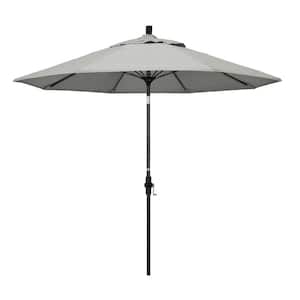 9 ft. Matted Black Aluminum Market Patio Umbrella with Fiberglass Ribs Collar Tilt Crank Lift in Granite Sunbrella