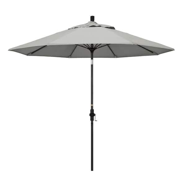 California Umbrella 9 ft. Matted Black Aluminum Market Patio Umbrella with Fiberglass Ribs Collar Tilt Crank Lift in Granite Sunbrella