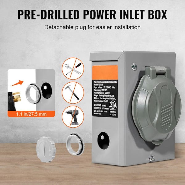 Generator Cord & Power Inlet Box Kit, 50 ft. STW 6/3+8/1 AWG 50 Amp 125V NEMA 14-50P to SS2-50R Generator Extension Cord