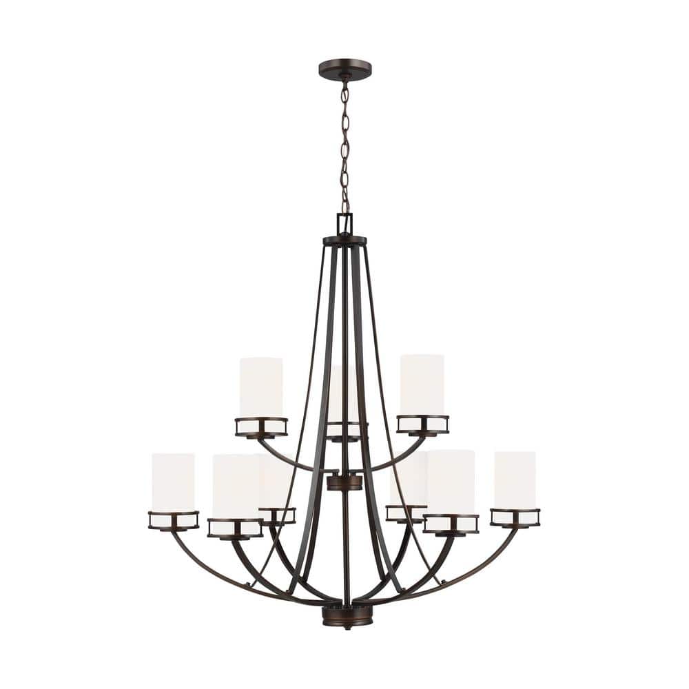 Robie Burnt Sienna 9-Light Incandescent Bronze Chandelier with Etched White Glass