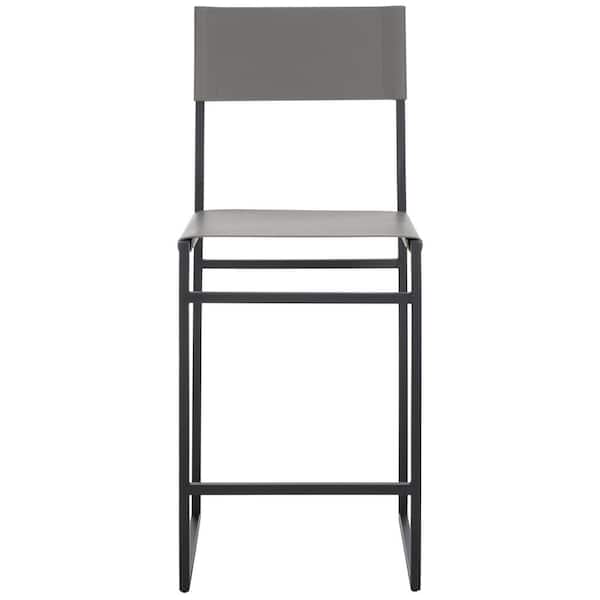 SAFAVIEH Layne 26 in. Grey/Black High Back Metal Counter Stool with Fabric Seat
