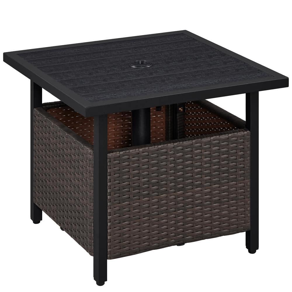 Yaheetech Outdoor Wicker Side Table with Patio Umbrella Hole for