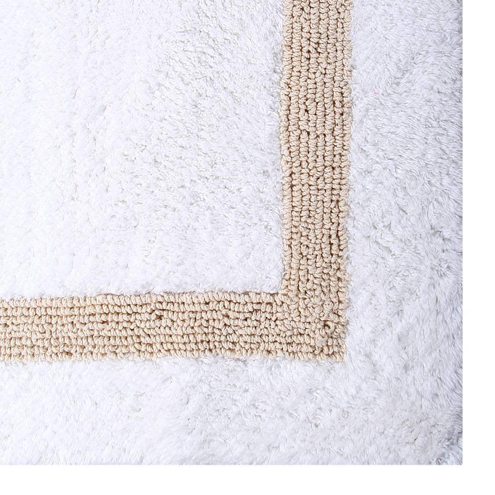 Plush Reversible Cotton Bath Mat Rug in White and Sand, 17" x 24"