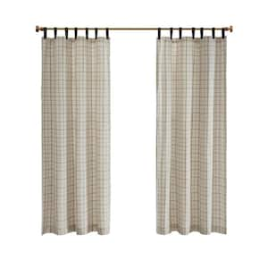 Salford Natural Plaid Faux Leather 50 in. W x 84 in. L Tab Top Curtain with Fleece Lining