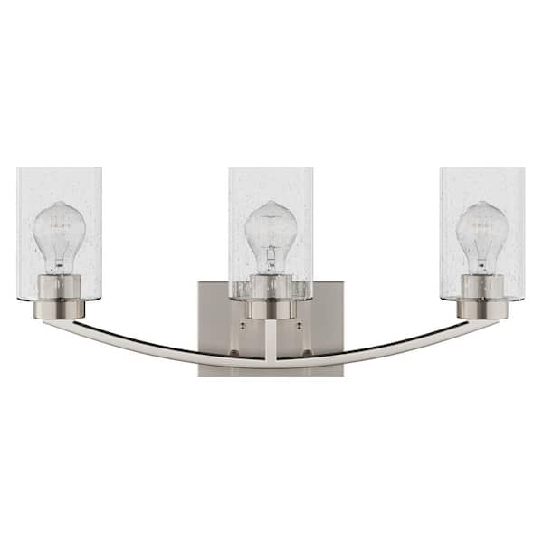 aiwen 23.6 in. 3-Light Brushed Nickel Bathroom Vanity Light Modern Light Fixtures Over Mirror with Seeded Glass Shade