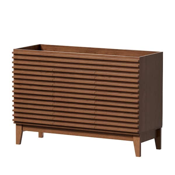 48 in. Bath Vanity Cabinet Without Top, Walnut, Mid-Century with 2 Soft-Close Doors, Wood Grain Laminate, Unassembled