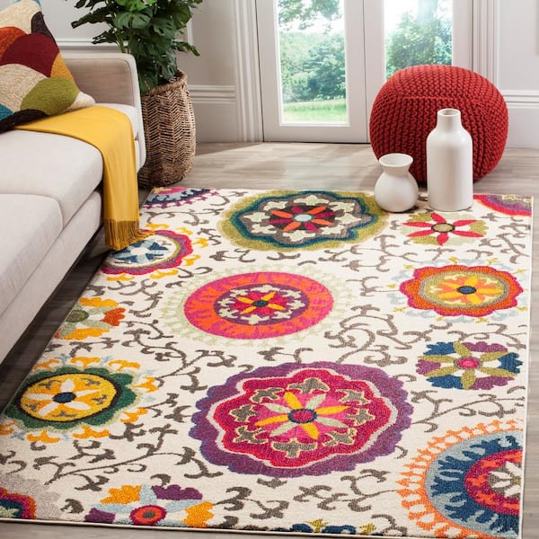 Monaco Ivory/Multi 9 ft. x 12 ft. Floral Area Rug